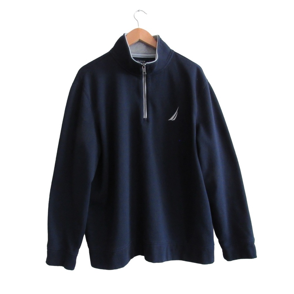 Nautica Mens Navy Blue Quarter Zip Pullover Sweatshirt Size XL Comfort Classic - Picture 1 of 8